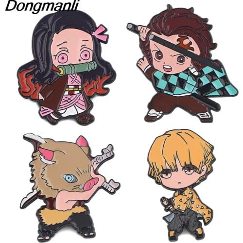 P4619 Dongmanli Anime Kimetsu no Yaiba Demon Slayer Figure Enamel Pin Brooches Backpack Badge Lapel Collar Cap Jewelry