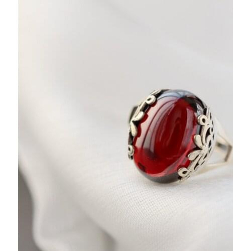 Authentic 925 Sterling Silver Lady Retro Style Charm Inlaid Red Zircon Opening Adjustable Ring Women Party Fine Jewelry Gift
