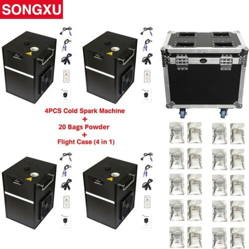 Flight Case Pack 4 pcs 400W Cold Spark Firework Machine with 20 Bags Titanium Powder For Wedding Celebration Party/SX-CL-2012