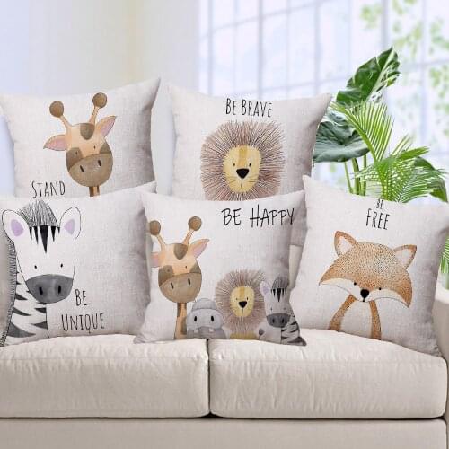 Hand Painting Lion Zebra Giraffe Deer Fox Raccoon Cushion Covers Pillow Case For Baby Kids Children Bedroom Decoration