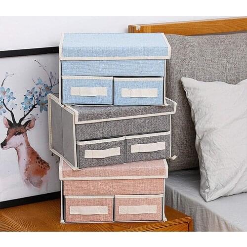 Foldable Socks Storage Bins Double Layer Drawer Non-Woven Storage Box Underwear Organizer Home Organization
