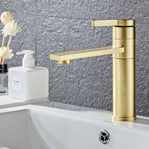 Bathroom Faucet Solid Brass Bathroom Basin Faucet Cold And Hot Water Mixer Sink Tap Single Handle Deck Mounted Brushed Gold Tap