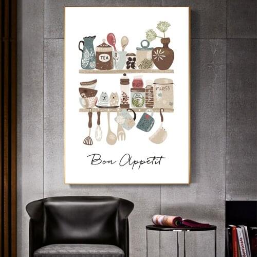 Nordic Modern Tableware Canvas Painting Wall Art Poster and Print Painting Quotes Wall Art Pictures for Kitchen Home Decoration