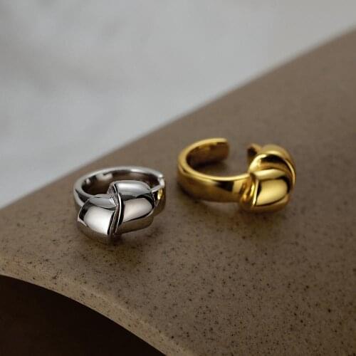 ONLY 1PC (No pierced) 18K Gold Authentic 925 Sterling silver Twist Love Knot Cuff CLIP Earrings jEWELRY TLE1230