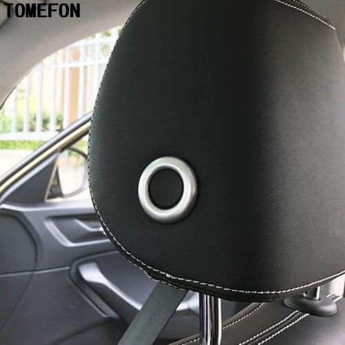 TOMEFON For Skoda Karoq 2017 2018 Europe Version Stainless Steel Car Headrest Adjusting Decorative Sticker Car Styling 2pcs