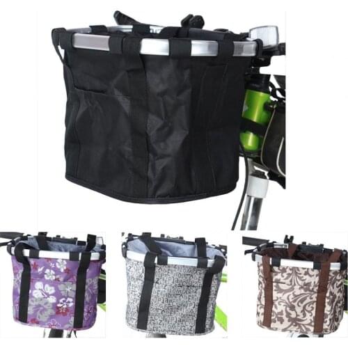 Bicycle Detachable Folding Front Basket Floral/Letters Pattern Shopping Bag Bike Basket Pet Carrier Handlebar Basket Cycling Bag