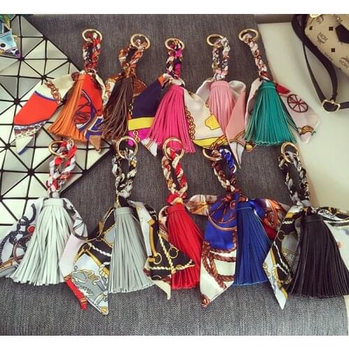 Spring summer leather silk tassel pendant ladies fashion creative handbags accessories key key ring pendant