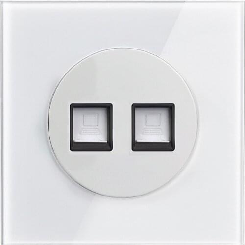 Wallpad L6 White Glass Frame Double Dual RJ45 CAT6 Ethenet Port Computer Data Wiring Outlet Accessory in Single Plate
