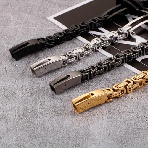 Jewels Store Wholesale Dubai Gold Byzantine Chain Bracelet Men 20cm Stainless Steel Matte Cross Charm Bangle Male Biker Jewelry