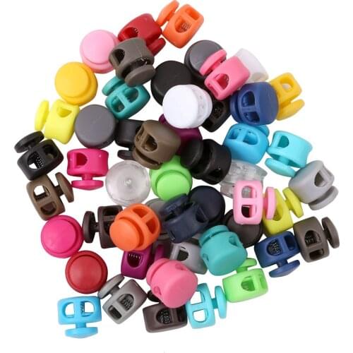 50Pcs Multi Colors Plastic Cord Locks Double Hole Spring Toggle Clip Cord Stoppers Apparel Shoelaces Sportswear Accessories