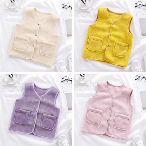Winter Baby Waistcoat Pure Color Infant Wool Vest Baby Girl Thick Warm Cardigan Vest Fashion Toddler Vest Multiple Color Options