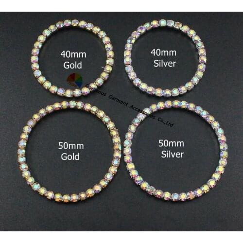 10PCS 40mm 50mm Crystal AB Single ring Rhinestone Buckle 4mm Stones Gold Silver DIY horse browband Gament Swimwear Accessories