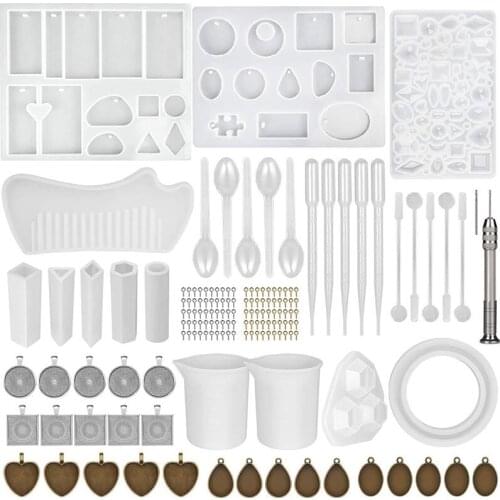 129pcs DIY Jewelry Making Accessories Crystal Epoxy Resin Silicone Mold Set Gemstone Necklace Pendant Bracelet Ring