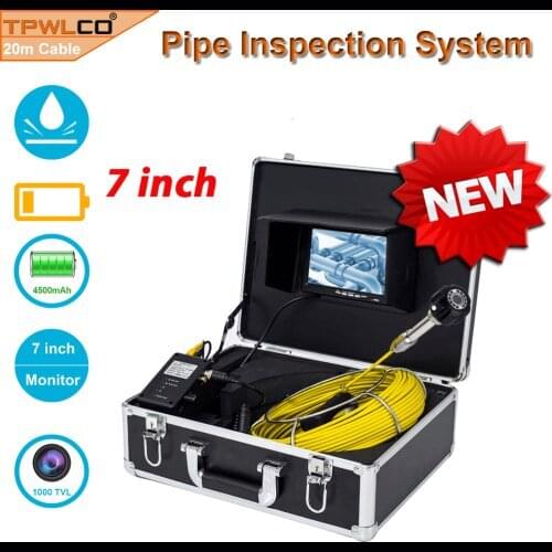 20M Cable 7 inch LCD 1000 TVL 23MM Stainless Steel Camera Head Sewer Pipe Drain Inspection Camera System With 12Pcs LED Lights