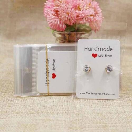 5*7cm two pairs display stud earring card blank diy handmade made with love stud earring hang tag cards 100pcs+100 plastic bag
