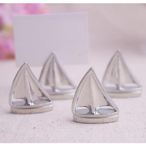 50 pieces/lot) Wedding Beach Theme Sailing Boat Table Card Holder Baby Shower Decoration Place Card Holder Favors CH005