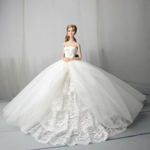 White Lace Handmade Wedding Dress For Barbie Doll Outfits Princess Evening Dresses Party Ball Long Gown Bridal Dress Accessories