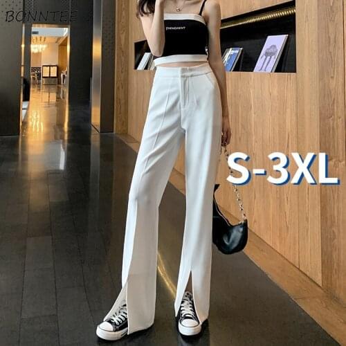 Casual Pants Women Feminine Zipper-fly Split Full-length Simple Sexy Elegant Office Lady Fashion All-match Chic Female Trousers