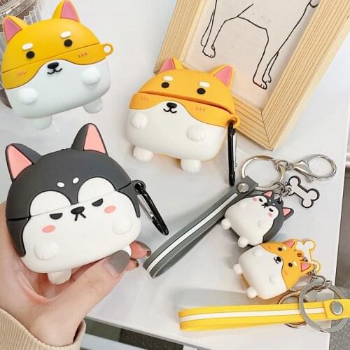For Huawei FreeBuds Pro 3D Cute Pets Cartoon Corgi Dog Case for Huawei FreeBuds 3 Husky Puppy Key Chain Wireless Earphone Cover