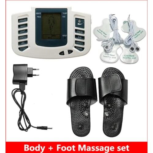TENS Unit Digital Electric Massage Electro Pulse Stimulator Body Therapy Massager E-stim Machine + Foot Massager Slippers