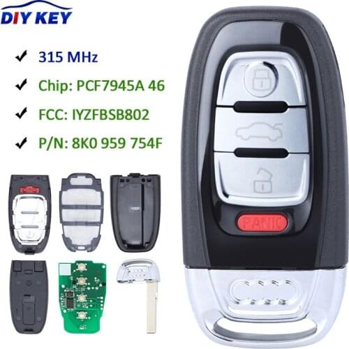 DIYKEY for Audi A4 A5 Q5 S4 S5 Remote Key Fob IYZFBSB802 8K0959754F/ 8K0 959 754F PCF7945A / HITAG 2 / 46 Chip Lacquered Panit