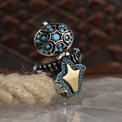 Gemstone Poison Ring Real Sterling Silver Ring with Zircon or Turquoise Stone Silver Men Ring, Siver Women Ring Vintage Gifts