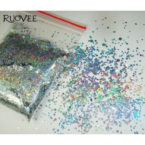 ER-3100M Strip Holograph Silver Mix Round Dot Flake Spangle Shape nail glitter for Gel polish acrylic and Makeup decoration