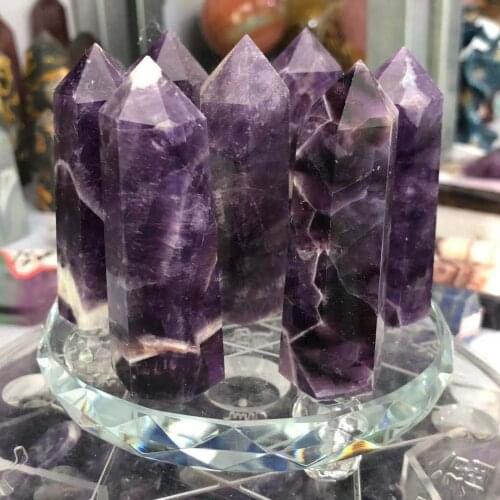 Feng shui seven star array natural dream amethyst transparent stone column + plate base decoration