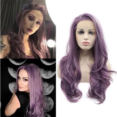Purple Long Wavy Lace Front Wigs Synthetic Heat Resistant Fiber Hair Glueless Lace Wigs for Fashion Women Party Cosplay Wigs