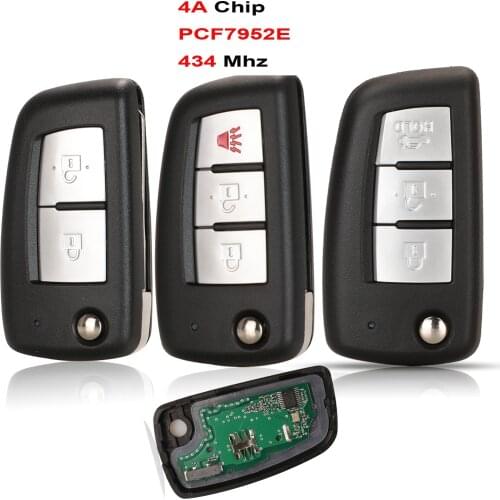 Jingyuqin 2/3 Buttons 433MHz 4A PCF7952E Remote Key For Nissan Qashqai J11 Pulsar C13 Juke F15 X-Trail T32 Micra CWTWB1G767