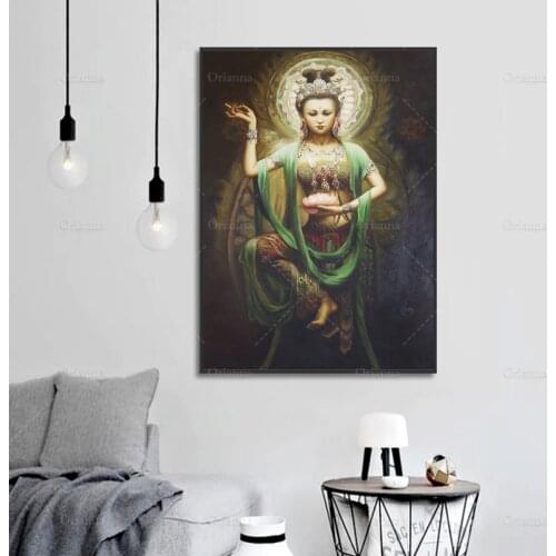 Kwan Yin And Guanyin Prints Pictures Room Wall Art Canvas Decor God Bless You Frame Posters Oil Painting Living Room Decoration