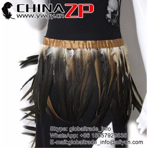 CHINAZP Feathers Bulk Wholesale 30~35cm(12~14inch) Beautiful Natural Brown Half Bronze Chicken Tail Feather Trim Fringe