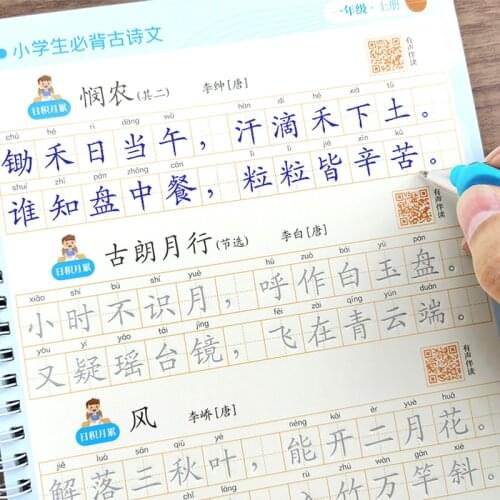 Reusable 3D Groove Practice For Copybook Synchronized Ancient poetry Textbooks Chinese Characters Child Practice Books Grade 1-6
