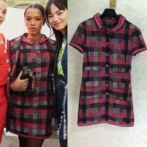 Fashion temperament weaving fabric plaid dress