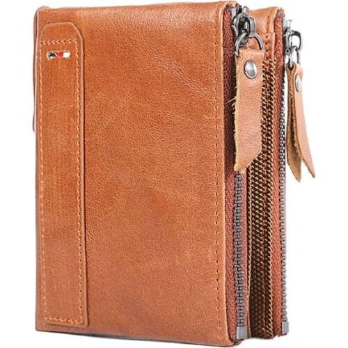 100% Genuine Leather Men Wallet Small Zipper Pocket Men Wallets Portomonee Male Short Coin Purse Brand Perse Carteira For Rfid