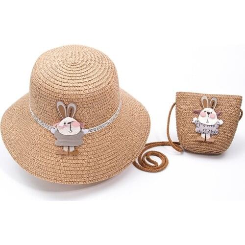 Girl kids Cute casual straw hat +handbag sets Child baby Outdoor travel holiday beach floppy hat bags set flower sun cap panama