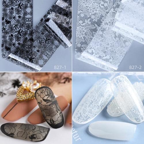 New black / white lace flower nail leaf sticker varnish mixed transfer foil nail sticker Nail Art Manicure design cursor