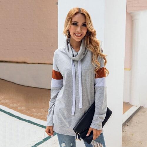 2020 Autumn and Winter New Scarf Collar Drawstring Slim Fit A-line Long Hoodie Patchwork New Casual Long-sleeved Sweatshirt