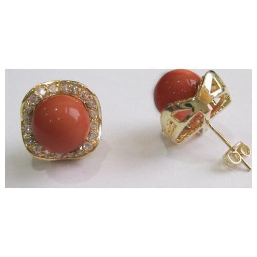 Gros bijoux de mode noble 8 mm vin rond rouge shell pearl & cristal boucle d'oreille # 004