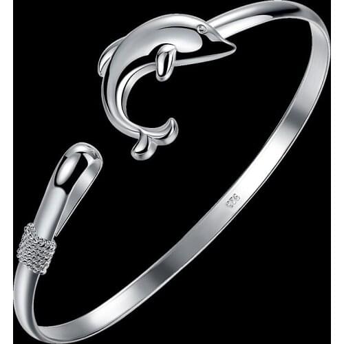 Silver Plated Exquisite Dolphins Bracelet 2021 Fashion Charm Women Wedding Party Bracelet for Women Valentines Day Gift Jewelry
