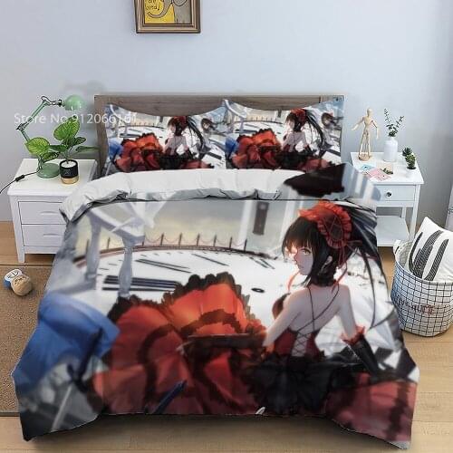 Cartoon Anime Bedding Set Tokisaki Kurumi Duvet Cover Set For Children Teen Bed Cover Set Home Textile Bedspread Pillowcase