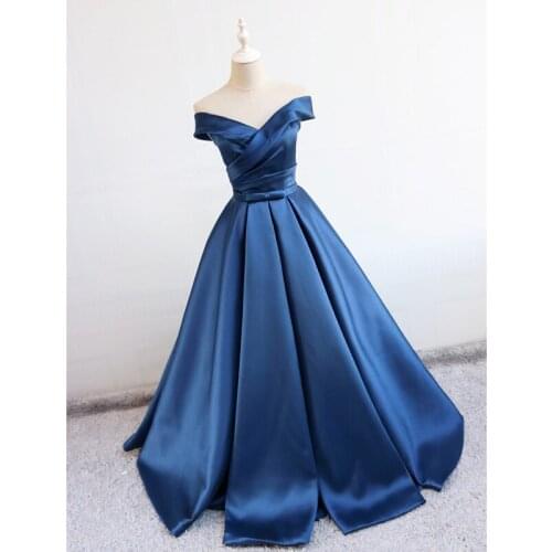 Stunning Blue Evening Dresses Long Prom Gowns Off the Shoulder Zipper Back Long
