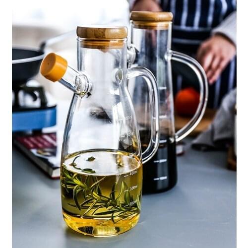 Transparent Glass Oil Bottle with Handle Scale Heat-resistant Lecythus Kitchen Tools Soy Vinegar Sauce Container