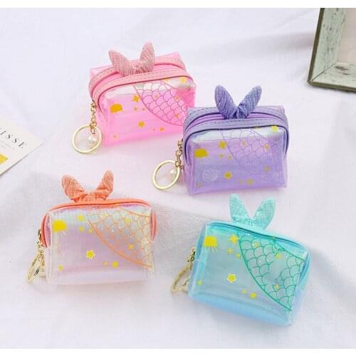 Dream Mermaid Transparent Coin Purse Bag Zipper Womens Storage Bag Student Coin Bag Animation Derivatives