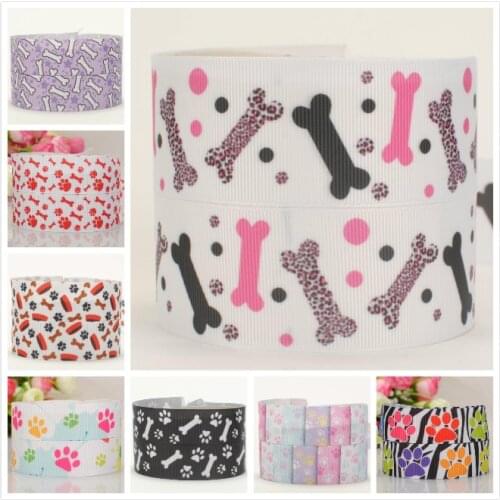 50% off 1" and 7/8" Lovely cartoon Dog print and bone cartoon printed grosgrain ribbon 5 /10/20yards/print random delivery