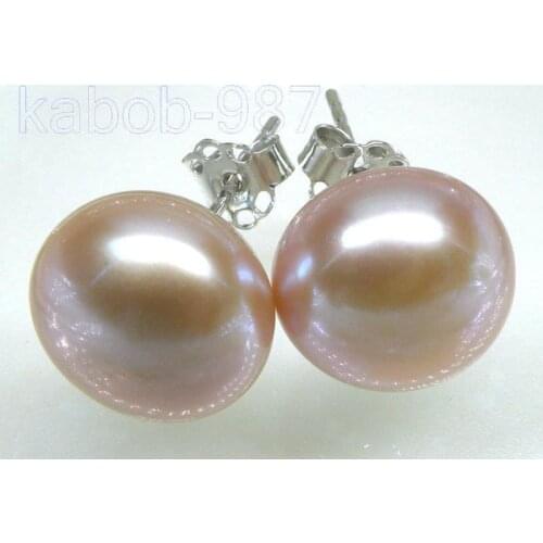 FINE perfect bread AAA+ 10.5mm lavender pink akoya pearl earring white gold