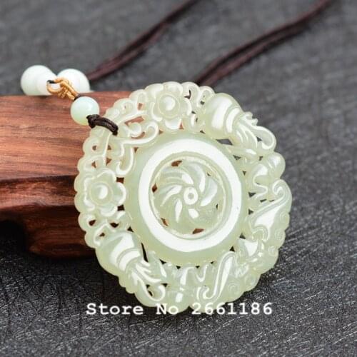 Certificate)Natural HETIAN Jades Stone Pendant Chinese Antique Double-sided Hollow Pendant Necklace Womens Jades accessories
