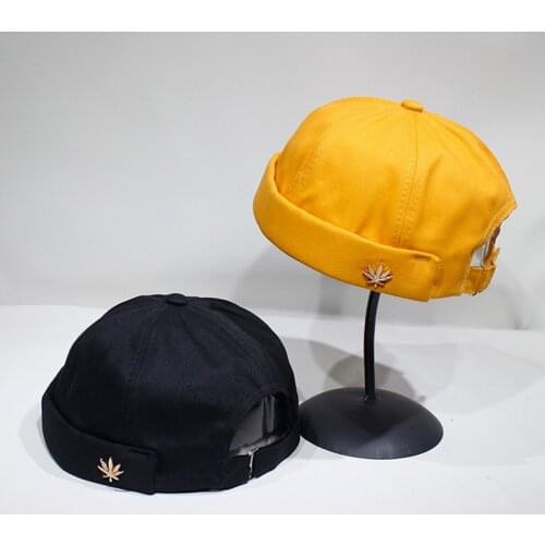 Men Women Skullcap Sailor Cap Leaf Rivet Embroidery Warm Rolled Cuff Bucket Cap Brimless Hat Solid Color Adjustable Cotton Hats