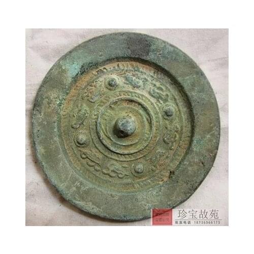 Antique bronze round small bronze mirror