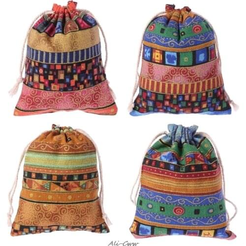 Drawstring Jewelry Pouch Cotton Linen Gift Bags Wedding Favors Egyptian Style